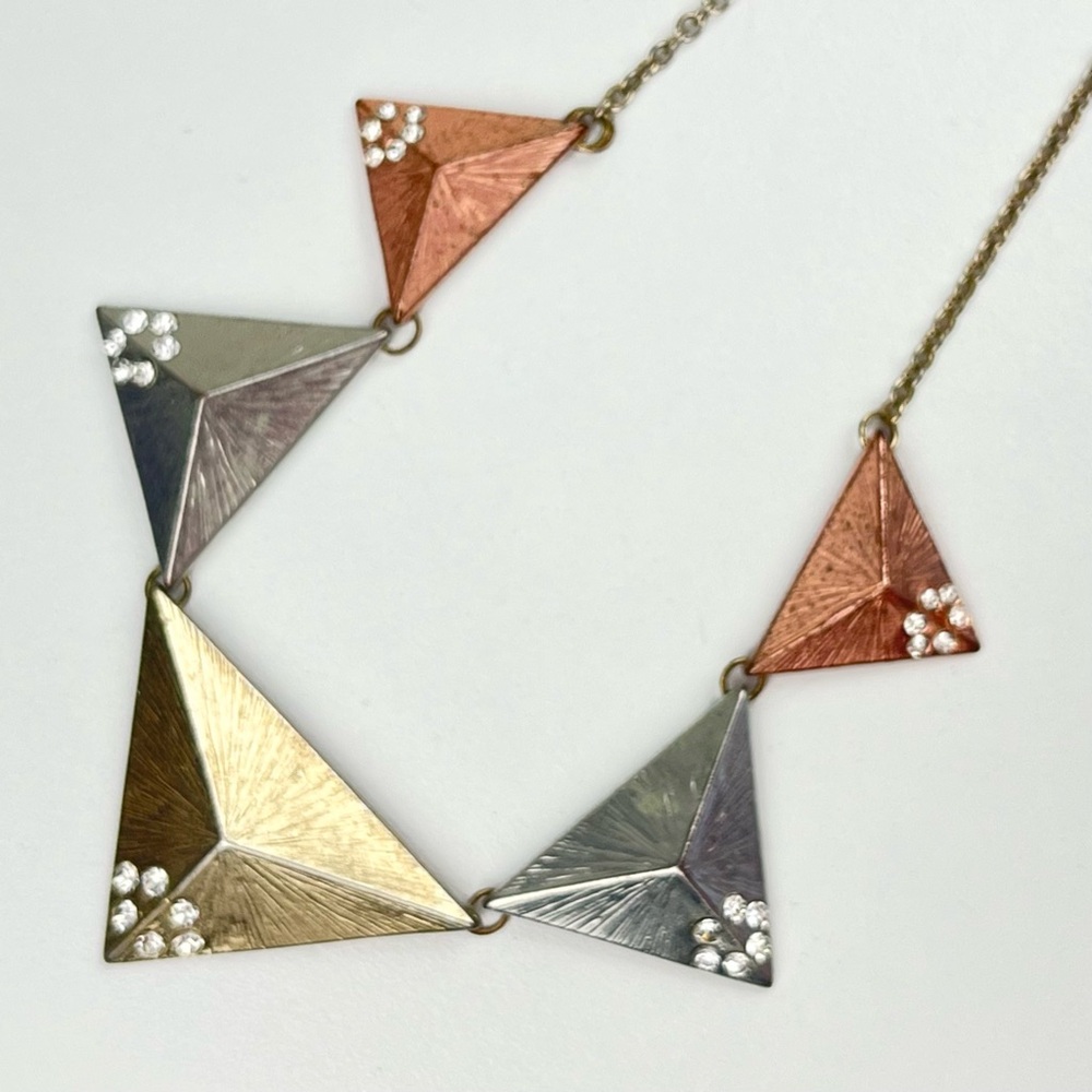 ❤️ Tri-tone Pyramid Statement Necklace Mixed Metals Punk Rock Boho Glam Art Deco - Picture 5 of 7